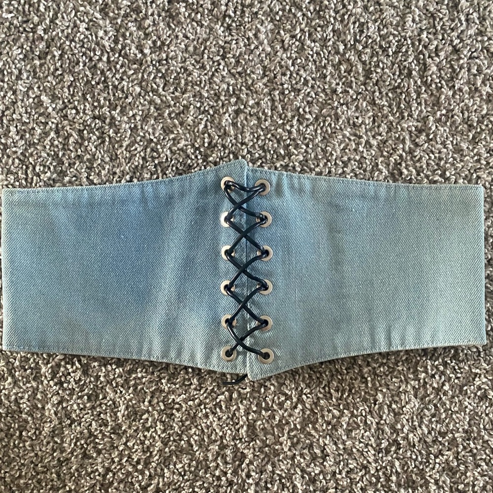 Blue Denim jean Corset lace up Belt elasticized boho cottage core y2k style